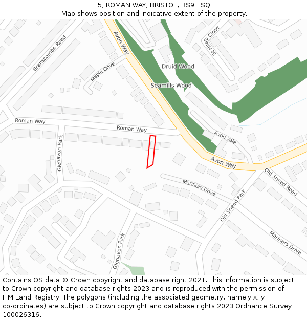 5, ROMAN WAY, BRISTOL, BS9 1SQ: Location map and indicative extent of plot