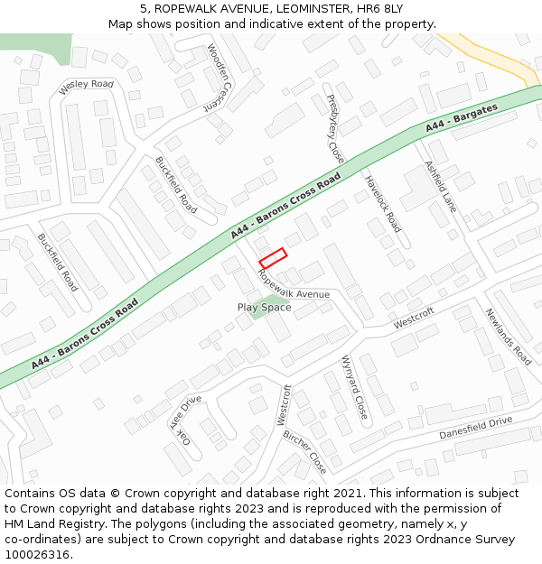 5, ROPEWALK AVENUE, LEOMINSTER, HR6 8LY: Location map and indicative extent of plot
