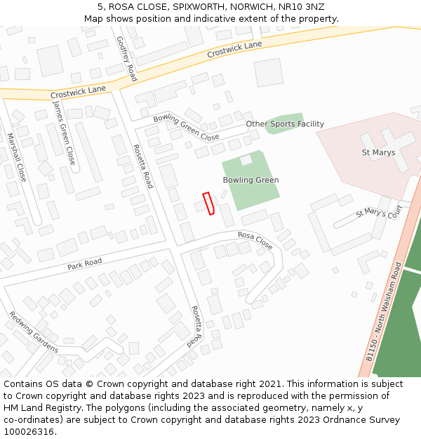 5, ROSA CLOSE, SPIXWORTH, NORWICH, NR10 3NZ: Location map and indicative extent of plot