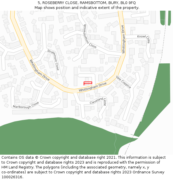 5, ROSEBERRY CLOSE, RAMSBOTTOM, BURY, BL0 9FQ: Location map and indicative extent of plot