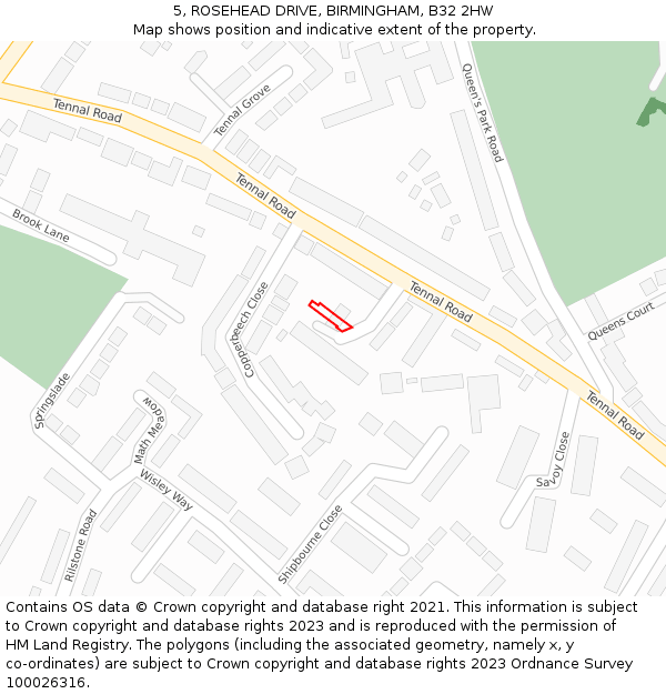 5, ROSEHEAD DRIVE, BIRMINGHAM, B32 2HW: Location map and indicative extent of plot