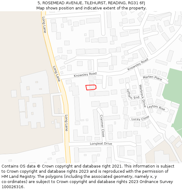 5, ROSEMEAD AVENUE, TILEHURST, READING, RG31 6FJ: Location map and indicative extent of plot