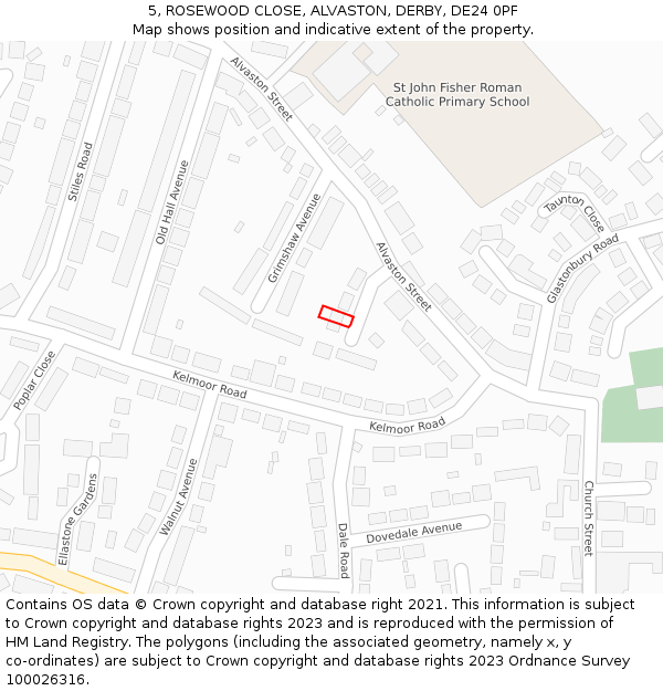 5, ROSEWOOD CLOSE, ALVASTON, DERBY, DE24 0PF: Location map and indicative extent of plot