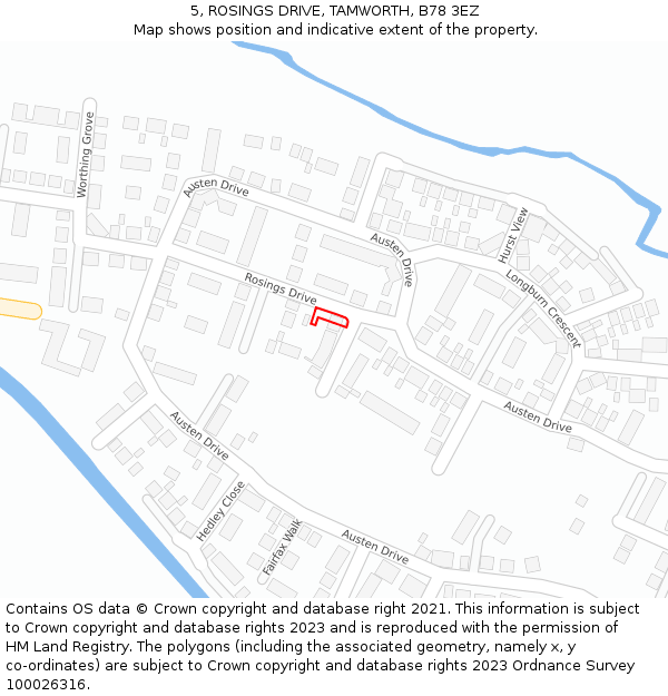 5, ROSINGS DRIVE, TAMWORTH, B78 3EZ: Location map and indicative extent of plot