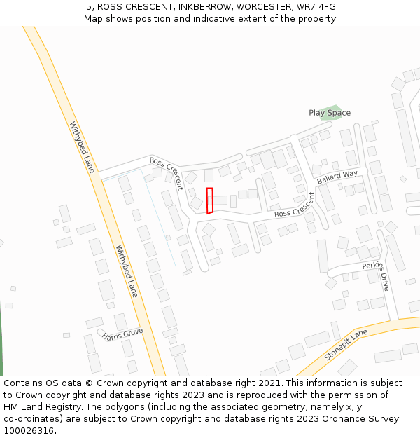 5, ROSS CRESCENT, INKBERROW, WORCESTER, WR7 4FG: Location map and indicative extent of plot