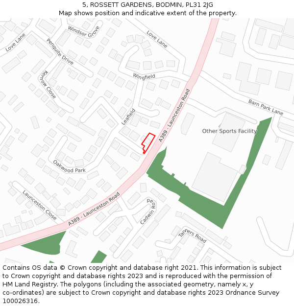 5, ROSSETT GARDENS, BODMIN, PL31 2JG: Location map and indicative extent of plot