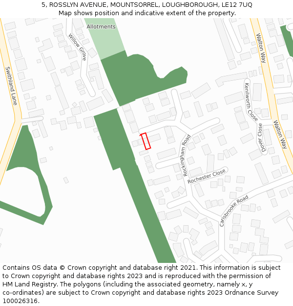 5, ROSSLYN AVENUE, MOUNTSORREL, LOUGHBOROUGH, LE12 7UQ: Location map and indicative extent of plot