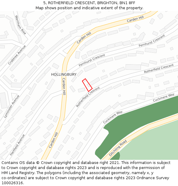 5, ROTHERFIELD CRESCENT, BRIGHTON, BN1 8FF: Location map and indicative extent of plot