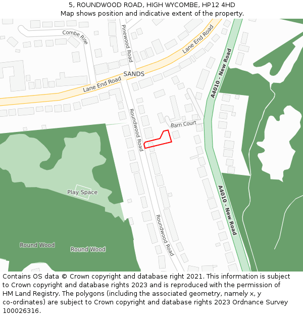 5, ROUNDWOOD ROAD, HIGH WYCOMBE, HP12 4HD: Location map and indicative extent of plot