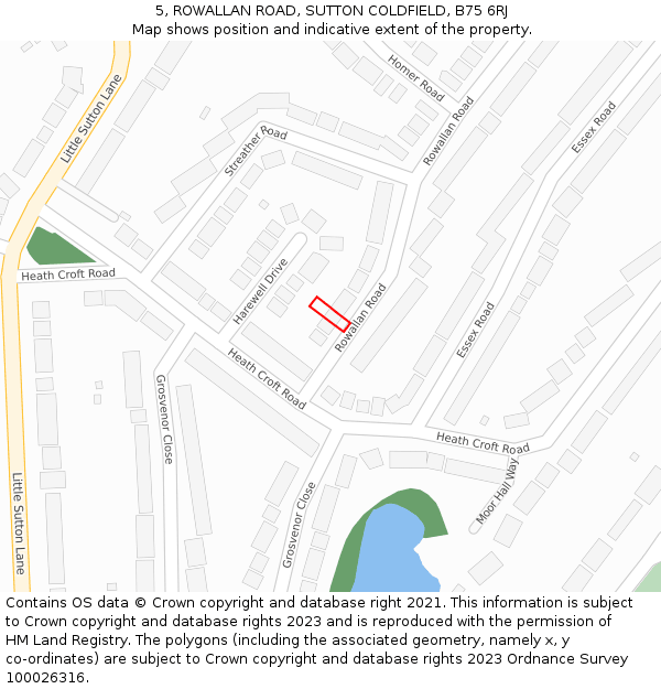 5, ROWALLAN ROAD, SUTTON COLDFIELD, B75 6RJ: Location map and indicative extent of plot