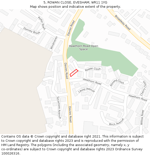 5, ROWAN CLOSE, EVESHAM, WR11 1YG: Location map and indicative extent of plot