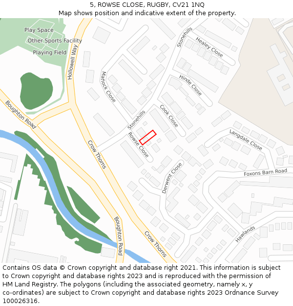 5, ROWSE CLOSE, RUGBY, CV21 1NQ: Location map and indicative extent of plot