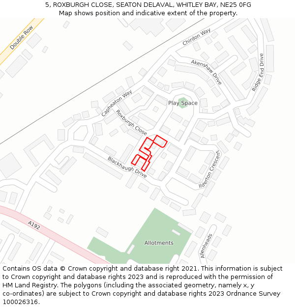 5, ROXBURGH CLOSE, SEATON DELAVAL, WHITLEY BAY, NE25 0FG: Location map and indicative extent of plot