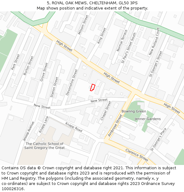 5, ROYAL OAK MEWS, CHELTENHAM, GL50 3PS: Location map and indicative extent of plot