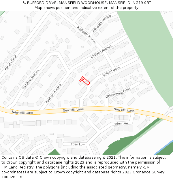 5, RUFFORD DRIVE, MANSFIELD WOODHOUSE, MANSFIELD, NG19 9BT: Location map and indicative extent of plot