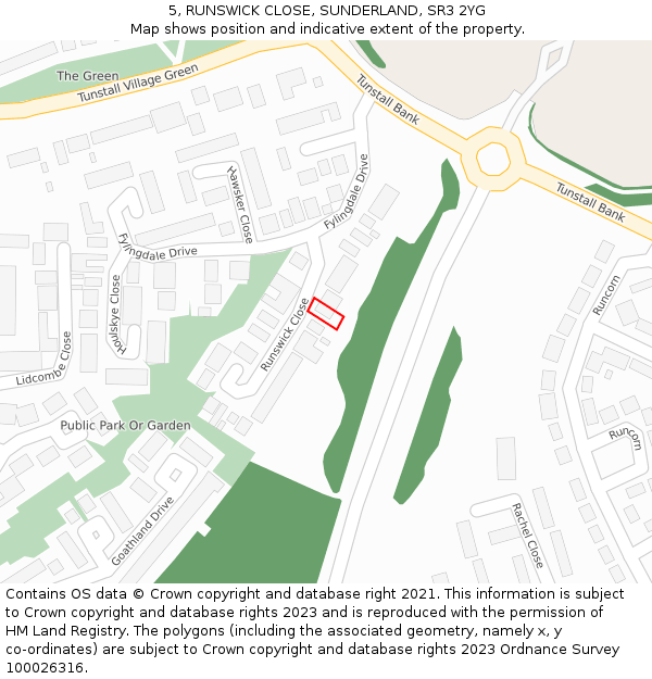 5, RUNSWICK CLOSE, SUNDERLAND, SR3 2YG: Location map and indicative extent of plot