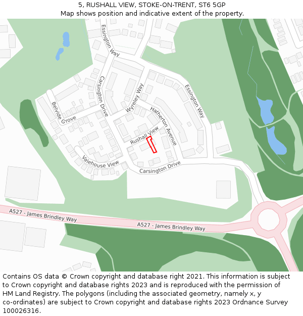 5, RUSHALL VIEW, STOKE-ON-TRENT, ST6 5GP: Location map and indicative extent of plot