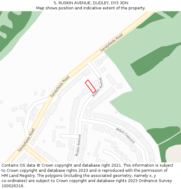 5, RUSKIN AVENUE, DUDLEY, DY3 3DN: Location map and indicative extent of plot