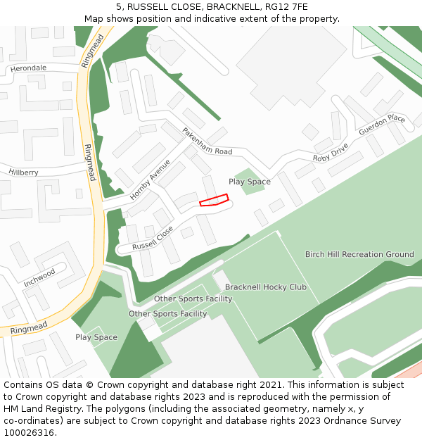 5, RUSSELL CLOSE, BRACKNELL, RG12 7FE: Location map and indicative extent of plot