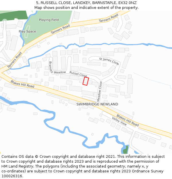 5, RUSSELL CLOSE, LANDKEY, BARNSTAPLE, EX32 0NZ: Location map and indicative extent of plot