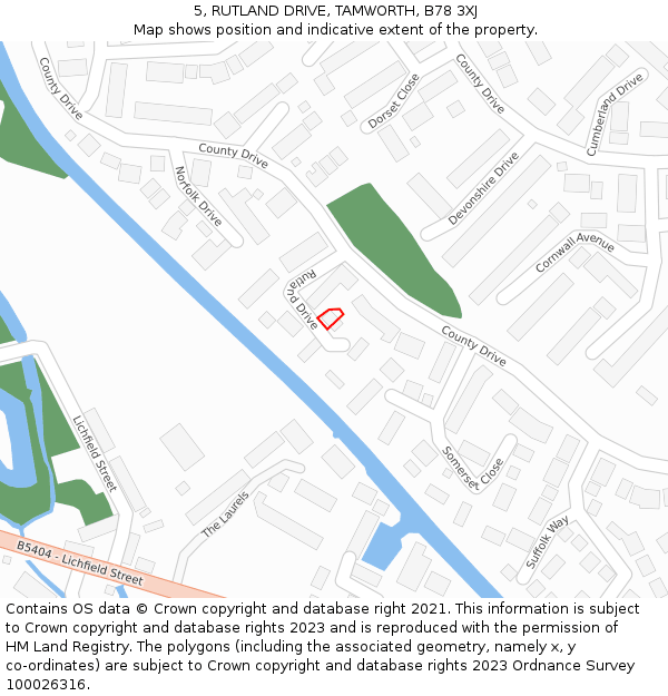 5, RUTLAND DRIVE, TAMWORTH, B78 3XJ: Location map and indicative extent of plot
