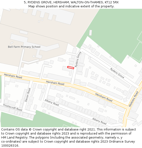 5, RYDENS GROVE, HERSHAM, WALTON-ON-THAMES, KT12 5RX: Location map and indicative extent of plot