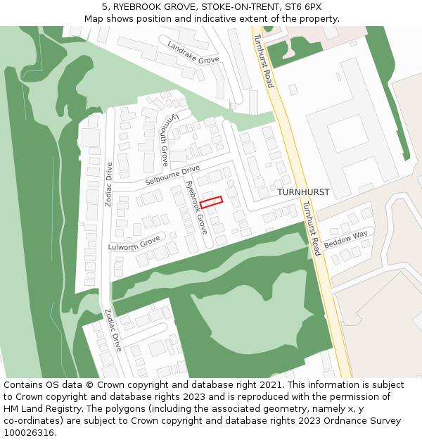5, RYEBROOK GROVE, STOKE-ON-TRENT, ST6 6PX: Location map and indicative extent of plot