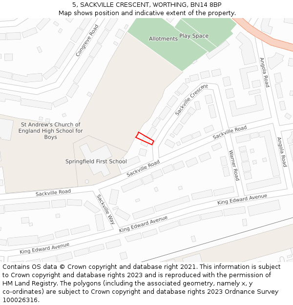 5, SACKVILLE CRESCENT, WORTHING, BN14 8BP: Location map and indicative extent of plot