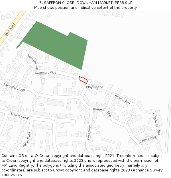 5, SAFFRON CLOSE, DOWNHAM MARKET, PE38 9UP: Location map and indicative extent of plot