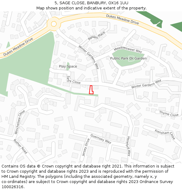 5, SAGE CLOSE, BANBURY, OX16 1UU: Location map and indicative extent of plot