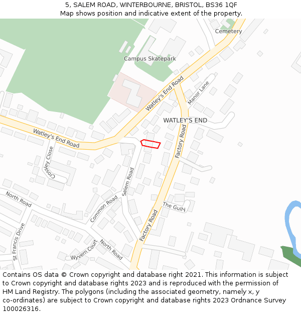 5, SALEM ROAD, WINTERBOURNE, BRISTOL, BS36 1QF: Location map and indicative extent of plot