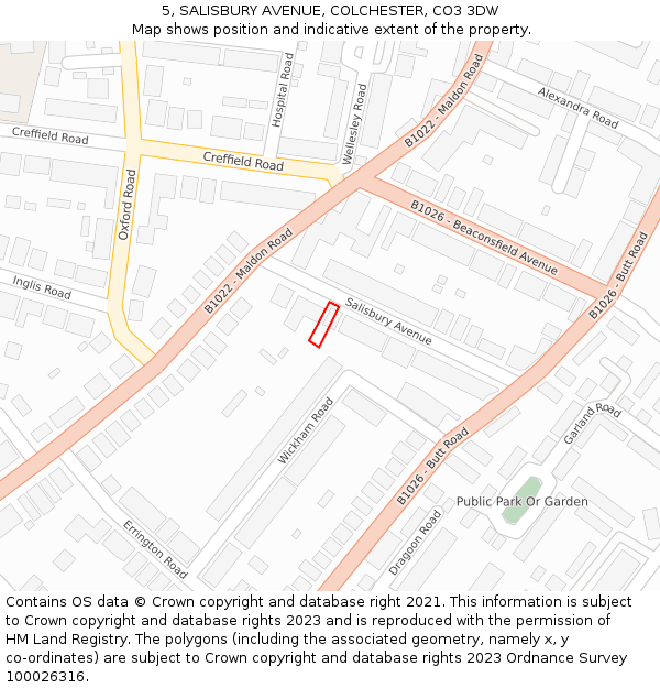 5, SALISBURY AVENUE, COLCHESTER, CO3 3DW: Location map and indicative extent of plot