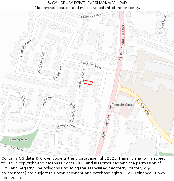 5, SALISBURY DRIVE, EVESHAM, WR11 2XD: Location map and indicative extent of plot