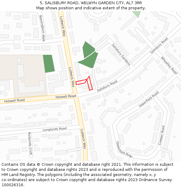 5, SALISBURY ROAD, WELWYN GARDEN CITY, AL7 3RR: Location map and indicative extent of plot