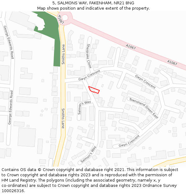 5, SALMONS WAY, FAKENHAM, NR21 8NG: Location map and indicative extent of plot