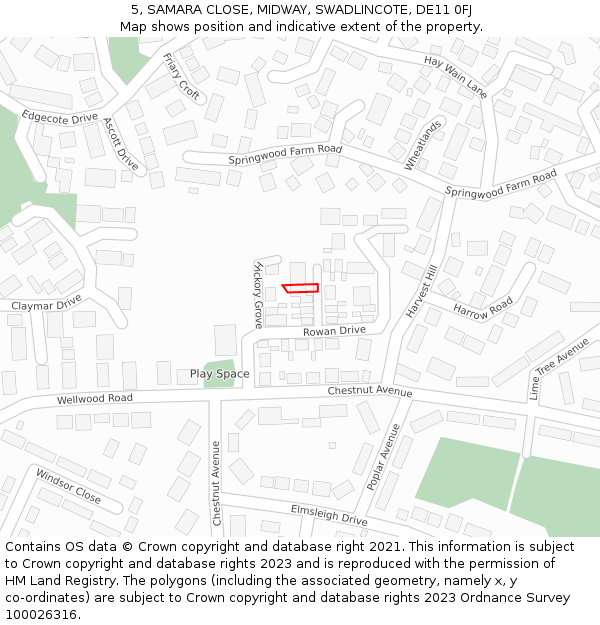 5, SAMARA CLOSE, MIDWAY, SWADLINCOTE, DE11 0FJ: Location map and indicative extent of plot