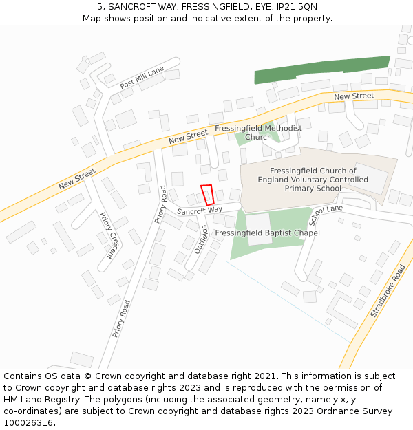 5, SANCROFT WAY, FRESSINGFIELD, EYE, IP21 5QN: Location map and indicative extent of plot