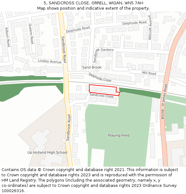 5, SANDCROSS CLOSE, ORRELL, WIGAN, WN5 7AH: Location map and indicative extent of plot