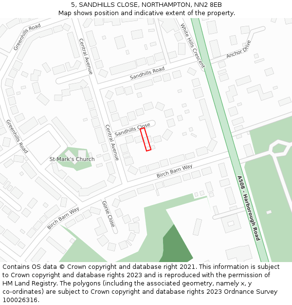 5, SANDHILLS CLOSE, NORTHAMPTON, NN2 8EB: Location map and indicative extent of plot