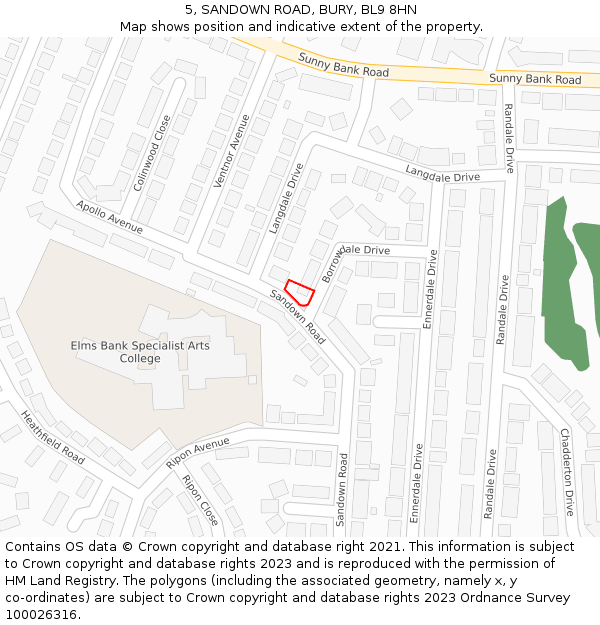 5, SANDOWN ROAD, BURY, BL9 8HN: Location map and indicative extent of plot