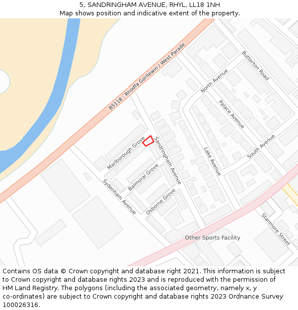 5, SANDRINGHAM AVENUE, RHYL, LL18 1NH: Location map and indicative extent of plot