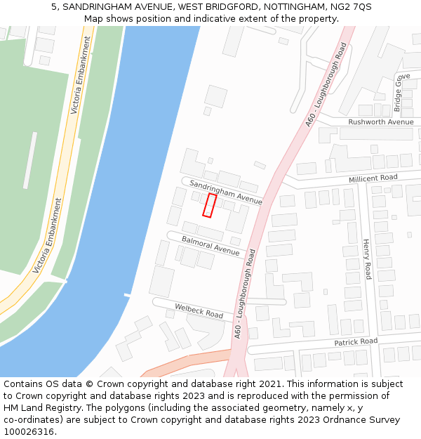 5, SANDRINGHAM AVENUE, WEST BRIDGFORD, NOTTINGHAM, NG2 7QS: Location map and indicative extent of plot