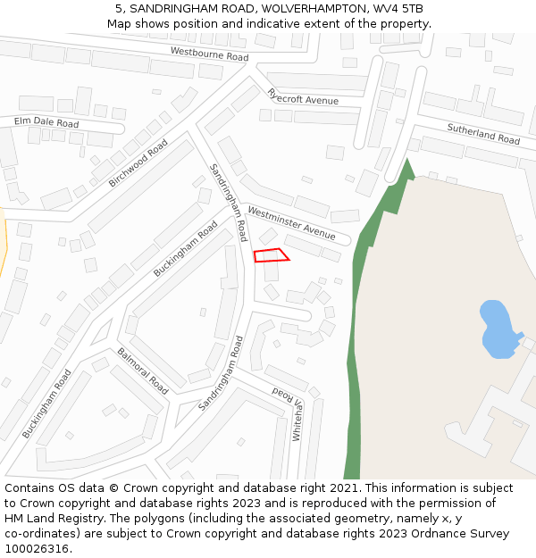 5, SANDRINGHAM ROAD, WOLVERHAMPTON, WV4 5TB: Location map and indicative extent of plot