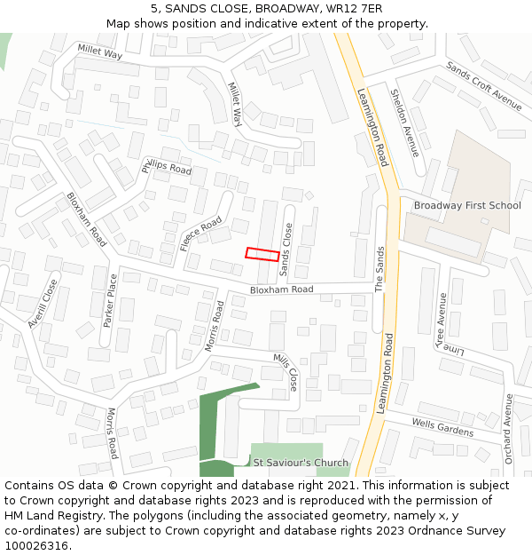 5, SANDS CLOSE, BROADWAY, WR12 7ER: Location map and indicative extent of plot