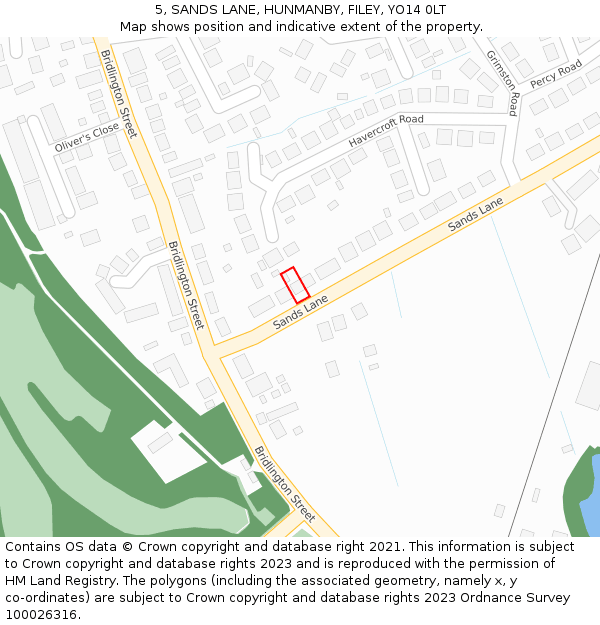 5, SANDS LANE, HUNMANBY, FILEY, YO14 0LT: Location map and indicative extent of plot