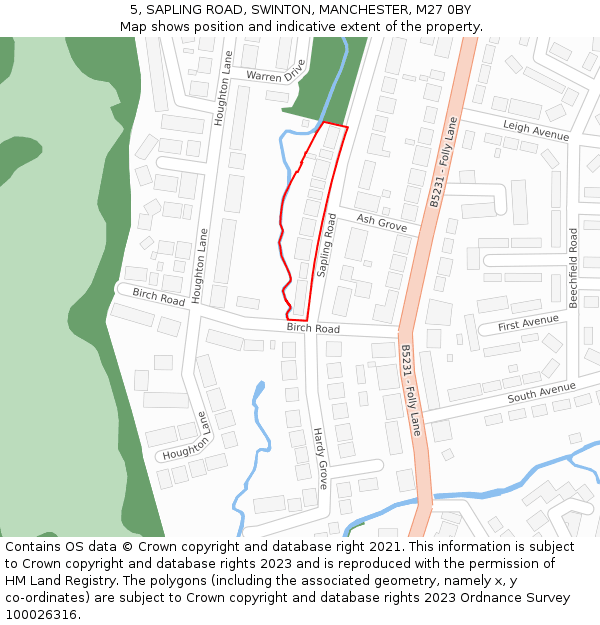 5, SAPLING ROAD, SWINTON, MANCHESTER, M27 0BY: Location map and indicative extent of plot