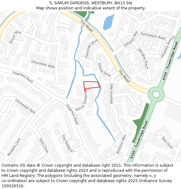 5, SARUM GARDENS, WESTBURY, BA13 3AJ: Location map and indicative extent of plot