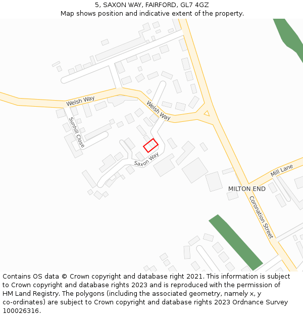 5, SAXON WAY, FAIRFORD, GL7 4GZ: Location map and indicative extent of plot