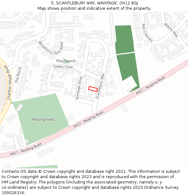 5, SCANTLEBURY WAY, WANTAGE, OX12 8GJ: Location map and indicative extent of plot