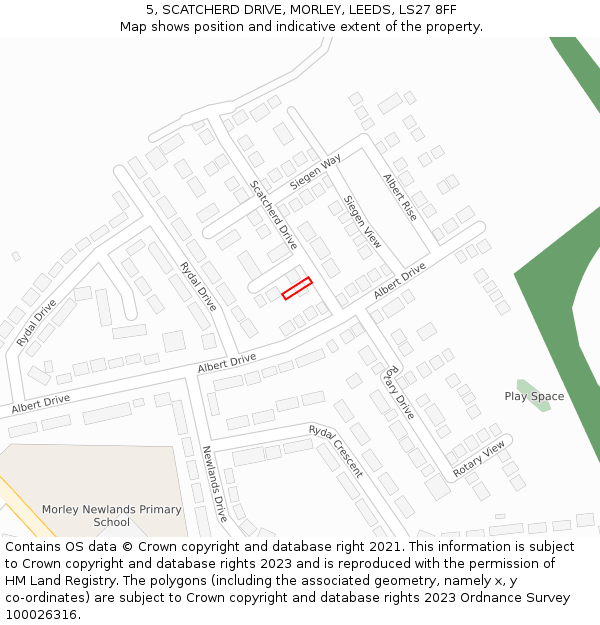5, SCATCHERD DRIVE, MORLEY, LEEDS, LS27 8FF: Location map and indicative extent of plot